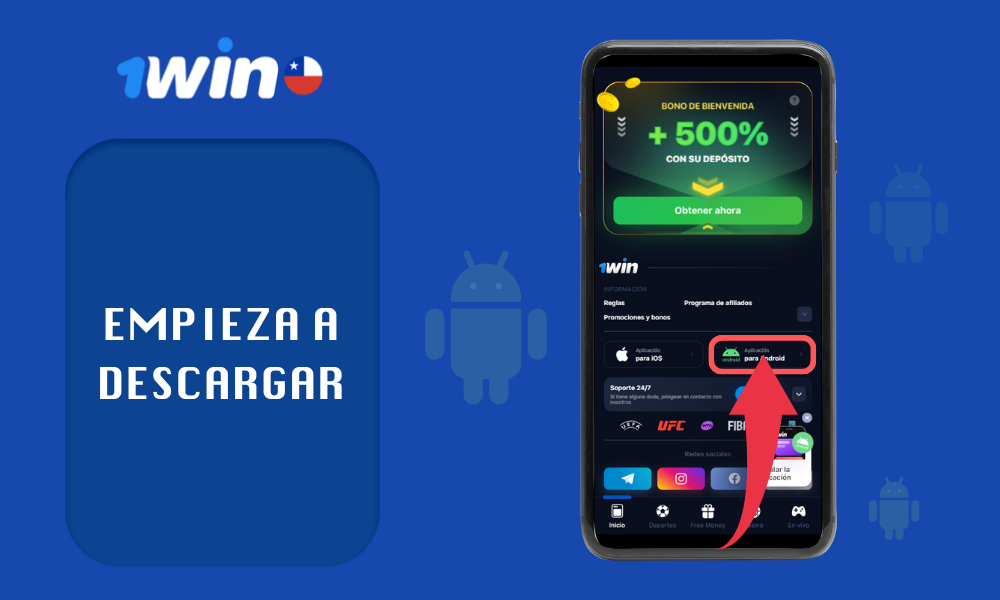 Los usuarios de Chile pueden descargar la aplicación móvil 1Win pulsando el botón correspondiente en el sitio web oficial