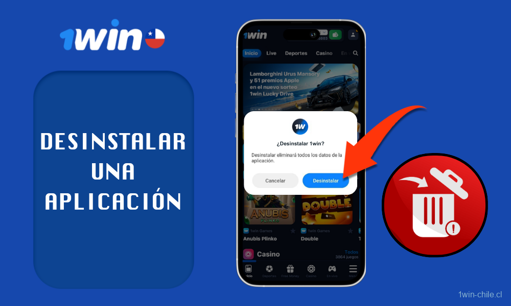 Para desinstalar la App 1win, los usuarios de Chile deben ir a los ajustes de su dispositivo, seleccionar la aplicación y hacer clic en Desinstalar